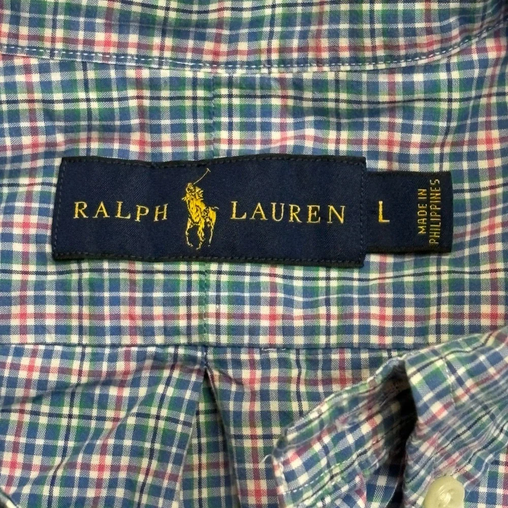 Polo Ralph Lauren Plaid Button Down Shirt Blue Pink Pastel Men's Large